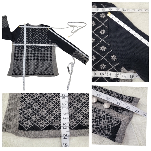 Handmade In Estonia 100% Wool Fair Isle Knit Cardigan Scandinavian Black Size S - Picture 13 of 17
